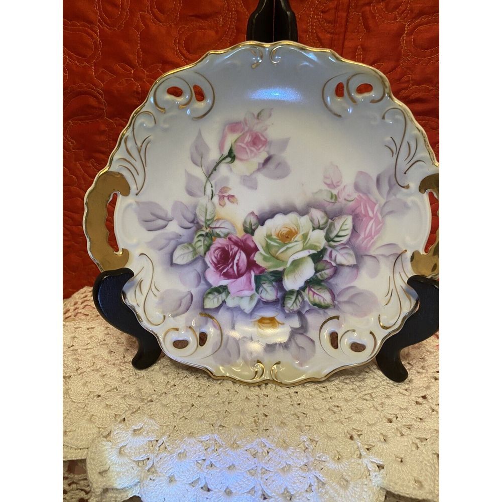 Vintage Arnart Eisenhower Porcelain Dish‎ with Gold Handles Double Arrows Japan